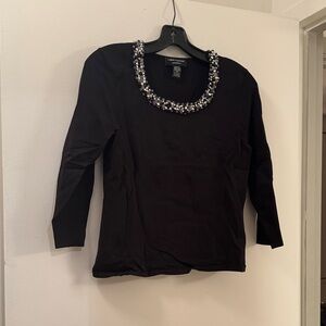 Cable & Gauge Black Sweater Top with Beaded Neckline